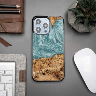 Dřevo a pryskyřice iPhone 14 Pro Max Bewood Unikátní pouzdro Uran – modrobílé