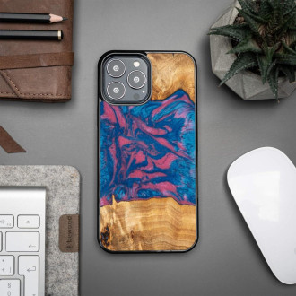 Dřevo a pryskyřicové pouzdro pro iPhone 13 Pro Max Bewood Unique Vegas – růžové a modré