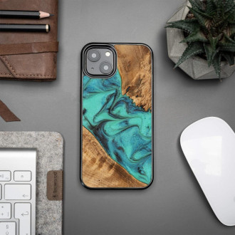 Pouzdro Bewood Unique Turquoise iPhone 13 Wood and Resin – tyrkysově černé