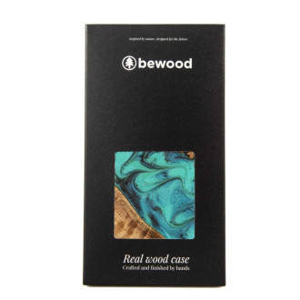 Dřevo a pryskyřice pouzdro pro iPhone 13 Mini Bewood Unique Turquoise - Turquoise Black