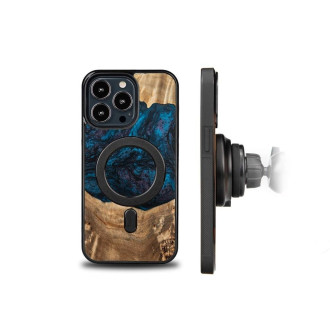 Dřevo a pryskyřice pouzdro pro iPhone 13 Pro MagSafe Bewood Unique Neptune – tmavě modrá a černá