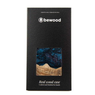 Dřevo a pryskyřice pouzdro pro iPhone 13 Pro MagSafe Bewood Unique Neptune – tmavě modrá a černá