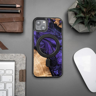 Dřevo a pryskyřice pouzdro pro iPhone 13 MagSafe Bewood Unique Violet – fialové a černé