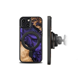 Dřevo a pryskyřice pouzdro pro iPhone 13 Mini MagSafe Bewood Unique Violet – fialové a černé