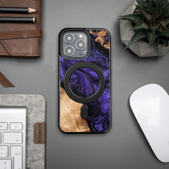 Dřevo a pryskyřicové pouzdro pro iPhone 13 Pro MagSafe Bewood Unique Violet – fialové a černé