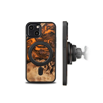 Dřevo a pryskyřice pouzdro pro iPhone 13 Mini MagSafe Bewood Unique Orange - Orange and Black