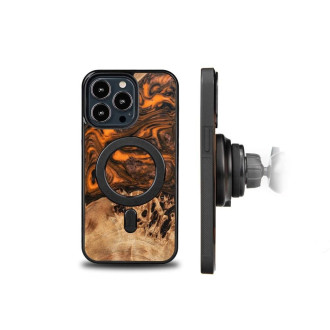 Dřevo a pryskyřice pouzdro pro iPhone 13 Pro MagSafe Bewood Unique Orange - oranžová a černá