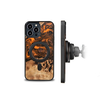 Dřevo a pryskyřicové pouzdro pro iPhone 13 Pro Max MagSafe Bewood Unique Orange - Orange and Black