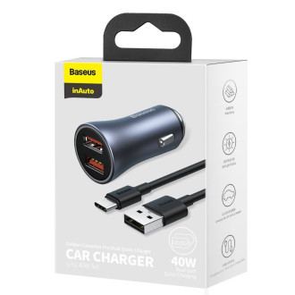 [RETURNED ITEM] Baseus Golden Contactor Pro quick car charger 2x USB 40 W Quick Charge SCP FCP AFC + USB - USB Type C cable gray (TZCCJD-A0G)