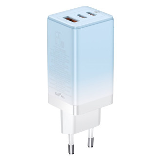 Baseus rychlonabíječka GaN 2 x USB Typ C / USB 65W QC PD modrá (CCGP050103) + rychlonabíjecí kabel USB Typ C 100W 1m modrý