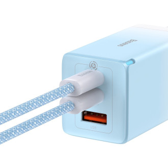 Baseus rychlonabíječka GaN 2 x USB Typ C / USB 65W QC PD modrá (CCGP050103) + rychlonabíjecí kabel USB Typ C 100W 1m modrý