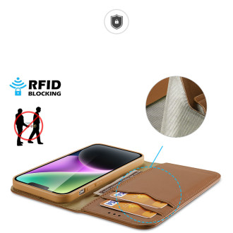 Dux Ducis Hivo RFID blokovací peněženkové pouzdro pro iPhone 15 - hnědé