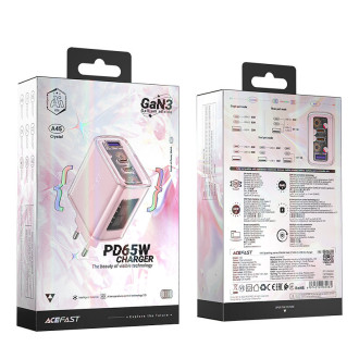 Acefast nabíječka GaN 65W 3 porty (1xUSB, 2xUSB C) růžová (A45)