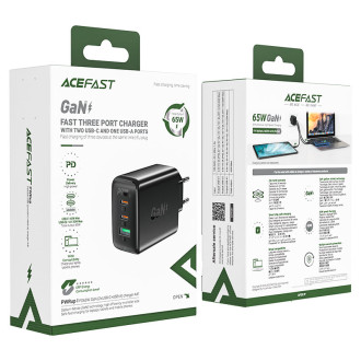 Acefast rychlá nabíječka GaN (2x USB-C / USB-A) PPS / PD / QC4+ 65W bílá (A41)