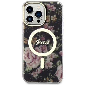 Guess GUHMP14XHCFWSK iPhone 14 Pro Max 6,7&quot; černo/černé pevné pouzdro Flower MagSafe