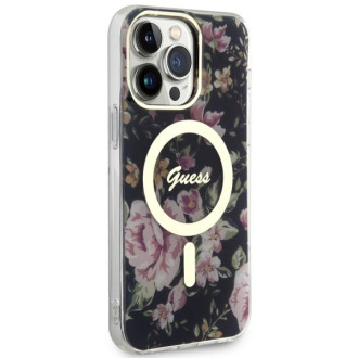 Guess GUHMP14XHCFWSK iPhone 14 Pro Max 6,7&quot; černo/černé pevné pouzdro Flower MagSafe