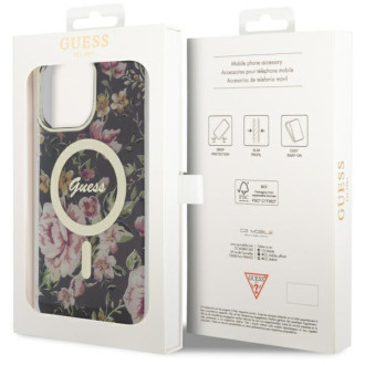 Guess GUHMP14XHCFWSK iPhone 14 Pro Max 6,7&quot; černo/černé pevné pouzdro Flower MagSafe