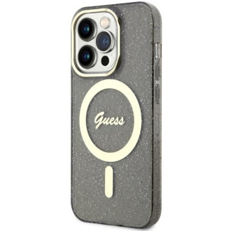 Guess GUHMP14XHCMCGK iPhone 14 Pro Max 6,7&quot; černo/černé pevné pouzdro Glitter Gold MagSafe