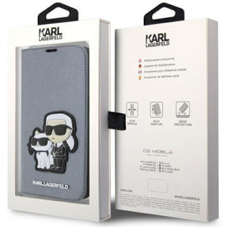 Karl Lagerfeld KLBKP14XSANKCPG iPhone 14 Pro Max 6,7&quot; knihovna stříbrná/stříbrná Saffiano Karl &amp; Choupette
