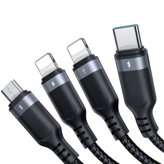 4v1 USB kabel USB-A - USB-C / 2 x Lightning / Micro pro nabíjení a přenos dat 1,2m Joyroom S-1T4018A18 - černý