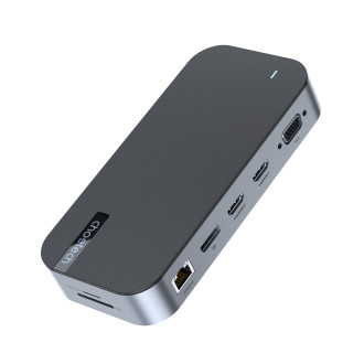 HUB Choetch M52 USB-C - USB-C PD/USB-C/USB-A/HDMI/VGA/DP/SD/TF/RJ45/AUX - šedý