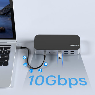 HUB Choetch M52 USB-C - USB-C PD/USB-C/USB-A/HDMI/VGA/DP/SD/TF/RJ45/AUX - šedý