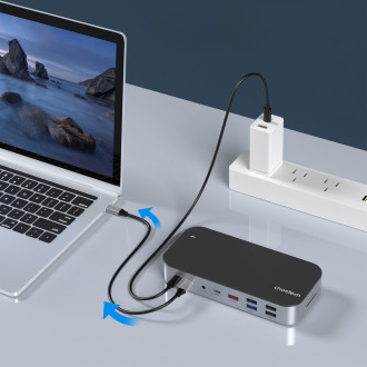 HUB Choetch M52 USB-C - USB-C PD/USB-C/USB-A/HDMI/VGA/DP/SD/TF/RJ45/AUX - šedý