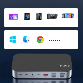 HUB Choetch M52 USB-C - USB-C PD/USB-C/USB-A/HDMI/VGA/DP/SD/TF/RJ45/AUX - šedý