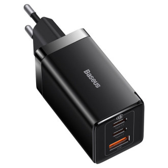 GaN 2xUSB C 1xUSB 65W rychlá nabíječka Baseus GaN5 Pro + USB C - USB C 100W kabel - černý