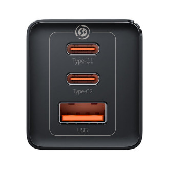 GaN 2xUSB C 1xUSB 65W rychlá nabíječka Baseus GaN5 Pro + USB C - USB C 100W kabel - černý
