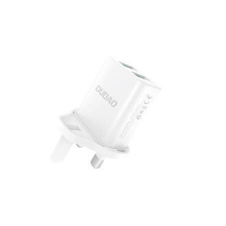 Dudao nástěnná nabíječka UK zástrčka (Velká Británie) 2xUSB-A 2,4A bílý + USB-A kabel - USB-C bílý