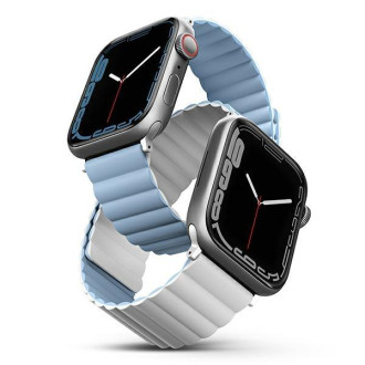 Pásek Uniq Revix Apple Watch Series 1/2/3/4/5/6/7/8/SE/SE2/Ultra 42/44/45/49 mm. Oboustranné magnetické bílo-modré/bílo-modré