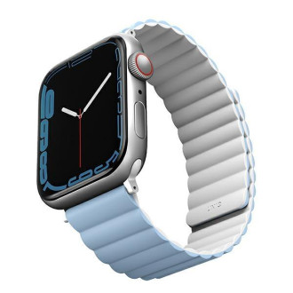 Pásek Uniq Revix Apple Watch Series 1/2/3/4/5/6/7/8/SE/SE2/Ultra 42/44/45/49 mm. Oboustranné magnetické bílo-modré/bílo-modré