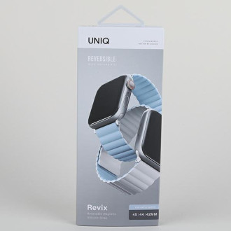 Pásek Uniq Revix Apple Watch Series 1/2/3/4/5/6/7/8/SE/SE2/Ultra 42/44/45/49 mm. Oboustranné magnetické bílo-modré/bílo-modré