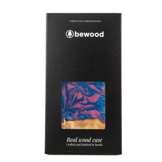 Dřevěný a resinový obal pro iPhone 15 Plus Bewood Unique Vegas - růžový a modrý