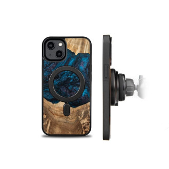 Dřevěný a resinový obal pro iPhone 15 Plus MagSafe Bewood Unique Neptun - tmavě modrá a černá