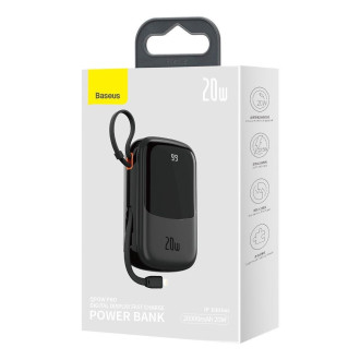 Powerbanka Baseus Qpow Digital Display s rychlým nabíjením 20000mAh 20W QC/PD/SCP/FCP s vestavěným kabelem Lightning černá