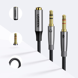 Ugreen AUX splitter cable 3.5 mm mini jack (female) - 2x 3.5 mm mini jack (male - microphone and headphones) silver (AV193 50255)
