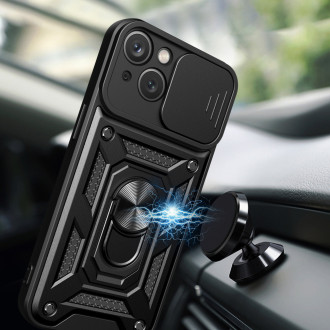 Hybrid Armor Camshield Case se stojánkem a krytem fotoaparátu pro iPhone 15 Plus – modrý