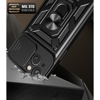 Hybrid Armor Camshield Case se stojánkem a krytem fotoaparátu pro iPhone 15 Plus – černé
