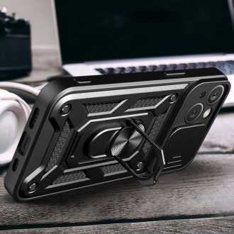 Hybrid Armor Camshield Case se stojánkem a krytem fotoaparátu pro iPhone 15 Plus – černé