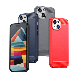 Ohebné pouzdro s karbonovým vzorem pro iPhone 15 Carbon Case - modré