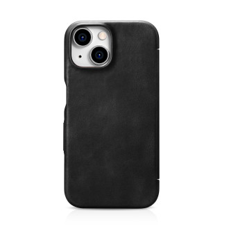Kožené flipové pouzdro kompatibilní s MagSafe pro iPhone 15 iCarer Oil Wax Oil Wax Real Leather Folio Case – černé