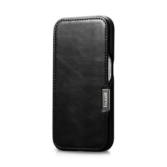 Kožené flipové pouzdro kompatibilní s MagSafe pro iPhone 15 iCarer Oil Wax Oil Wax Real Leather Folio Case – černé