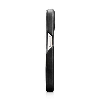 Kožené flipové pouzdro kompatibilní s MagSafe pro iPhone 15 iCarer Oil Wax Oil Wax Real Leather Folio Case – černé