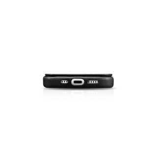 Kožené flipové pouzdro kompatibilní s MagSafe pro iPhone 15 iCarer Oil Wax Oil Wax Real Leather Folio Case – černé