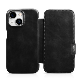 Kožené flipové pouzdro kompatibilní s MagSafe pro iPhone 15 iCarer Oil Wax Oil Wax Real Leather Folio Case – černé