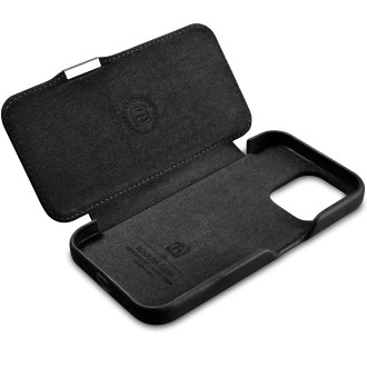 Kožené flipové pouzdro kompatibilní s MagSafe pro iPhone 15 iCarer Oil Wax Oil Wax Real Leather Folio Case – černé