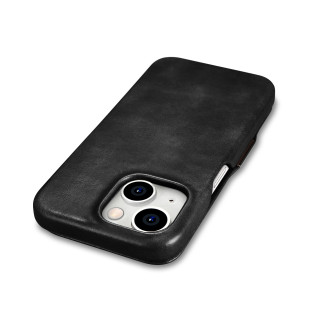 Kožené flipové pouzdro kompatibilní s MagSafe pro iPhone 15 iCarer Oil Wax Oil Wax Real Leather Folio Case – černé