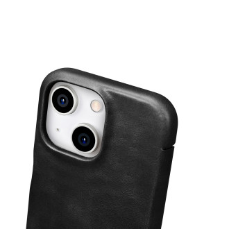 Kožené flipové pouzdro kompatibilní s MagSafe pro iPhone 15 iCarer Oil Wax Oil Wax Real Leather Folio Case – černé